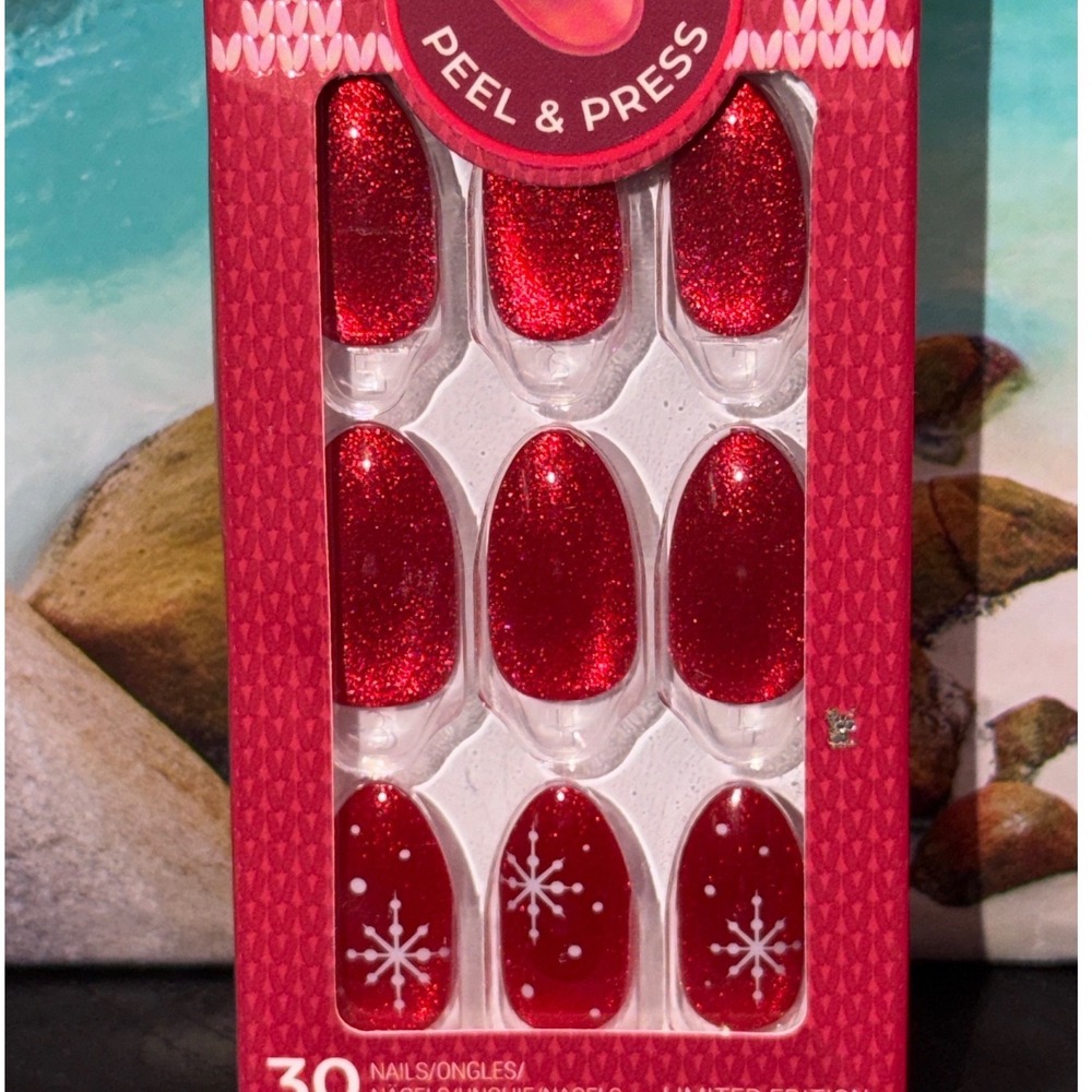 imPRESS Press-On Nails The Cute List Red Glitter Snowflake Medium 30ct Christmas